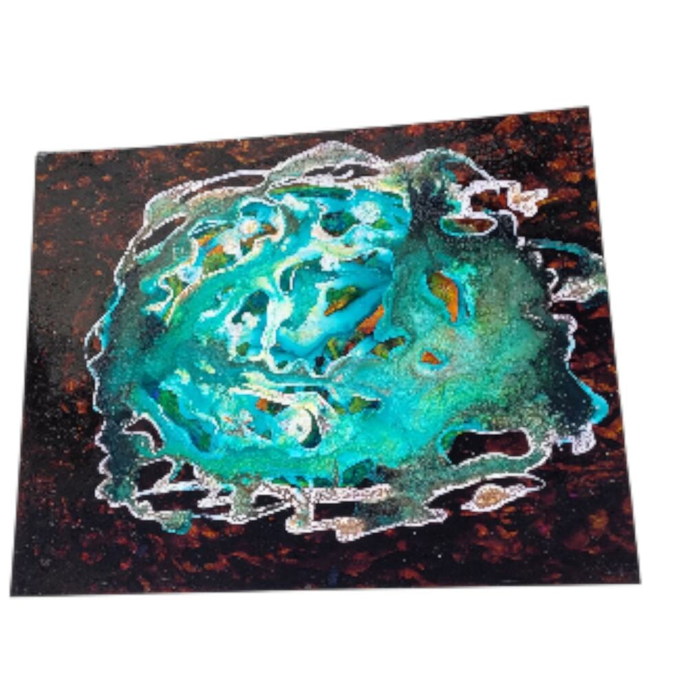 Abstract Wall Art Painting on Photo Paper by Local Artist in Tourquise & Brown